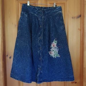 Vintage embellished acid wash denim skirt